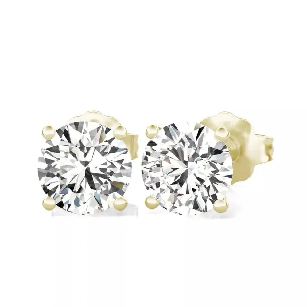 2 Ct Round Cut VS1/FG Certified Lab Grown Diamond Stud Earrings 14k Yellow Gold